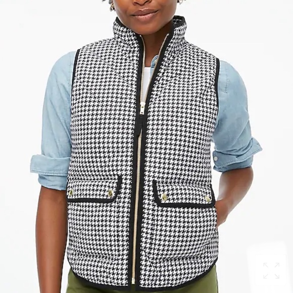 J.CREW Black & White Houndstooth Puffer Vest Alabama - Picture 4 of 13